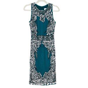 Badgley Mischka Sequin Cocktail Dress Womens Size‎ 4 Teal Sleeveless Evening